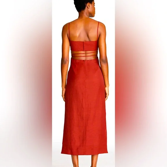 HALSTON NWOT Eli Viscose Linen Blend Brick Dress Size 2 - Picture 1 of 13